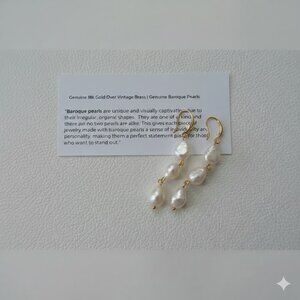 Genuine 18K Gold over vintage Brass | Natural Baroque Pearls Earrings